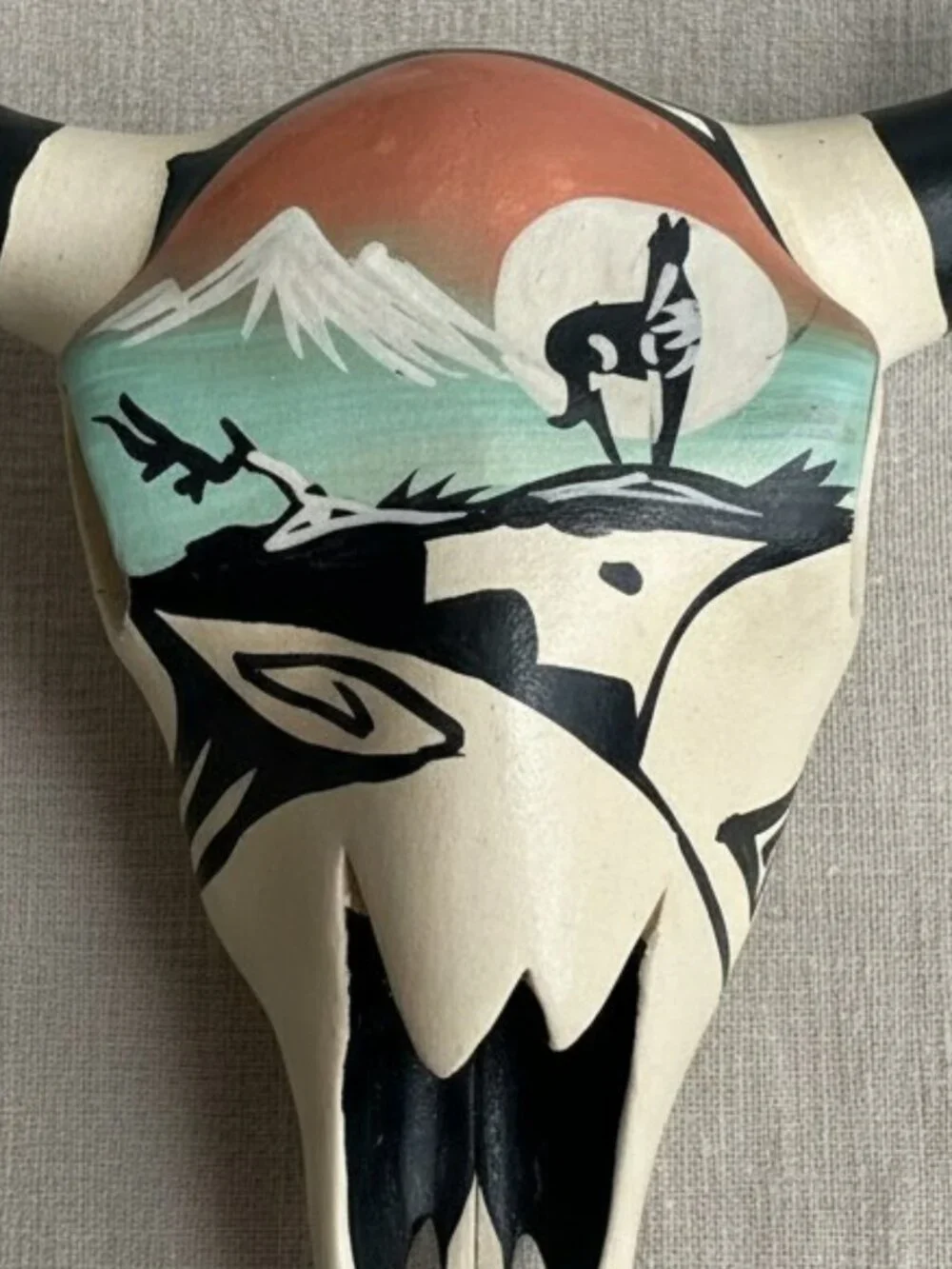 Vintage Navajo Signed R. Hathale Hand Painted Pottery Steer Skull 5
